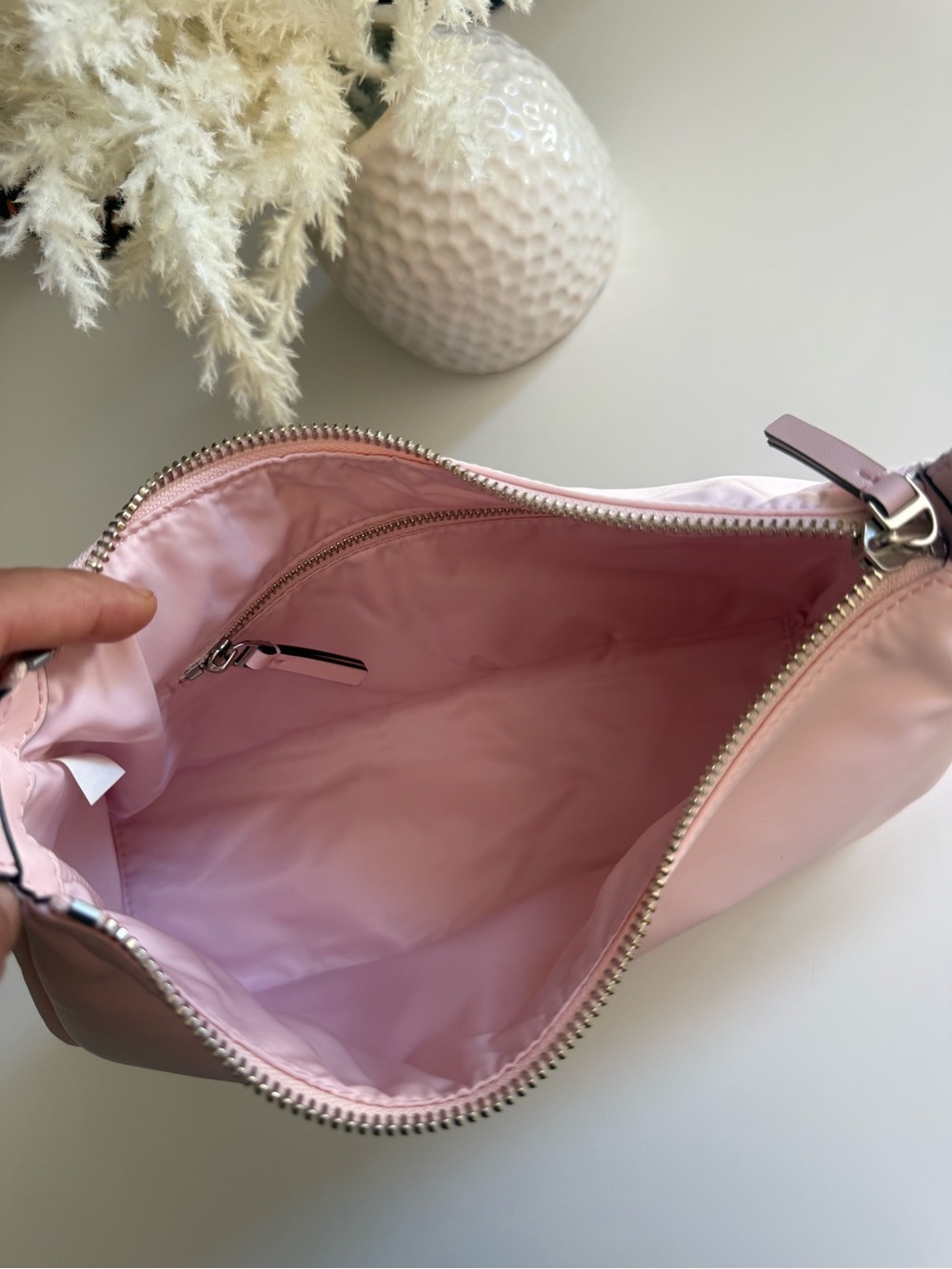 NWT , NYLON SMALL ZIP TOP SHOULDER BAG coral pink $300 - Picture 9 of 11